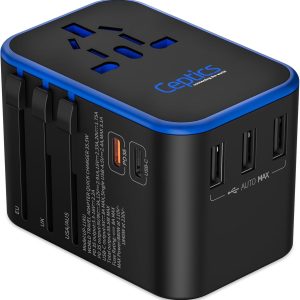 Ceptics World International Travel Plug Adapter – Powerful 33.5W with Pd & QC 3.0 Dual USB-C Power – 3 USB Ports Wall Charger Type I C G A Outlets 110V 220V A/C – EU Euro US UK (11-KU)
