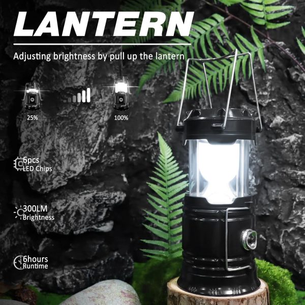 DIBMS 4-Pack Solar Camping Lantern, Collapsible LED Solar USB Rechargeable Lantern Flashlight Emergency Hanging Lights for Camping Hurricanes Power Outages Indoor Outdoor - Image 2