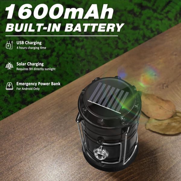 DIBMS 4-Pack Solar Camping Lantern, Collapsible LED Solar USB Rechargeable Lantern Flashlight Emergency Hanging Lights for Camping Hurricanes Power Outages Indoor Outdoor - Image 4