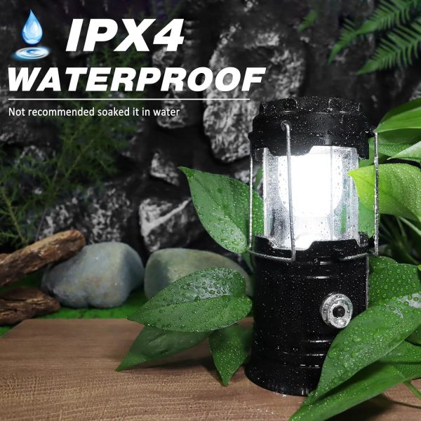 DIBMS 4-Pack Solar Camping Lantern, Collapsible LED Solar USB Rechargeable Lantern Flashlight Emergency Hanging Lights for Camping Hurricanes Power Outages Indoor Outdoor - Image 5