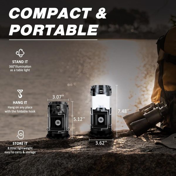 DIBMS 4-Pack Solar Camping Lantern, Collapsible LED Solar USB Rechargeable Lantern Flashlight Emergency Hanging Lights for Camping Hurricanes Power Outages Indoor Outdoor - Image 6