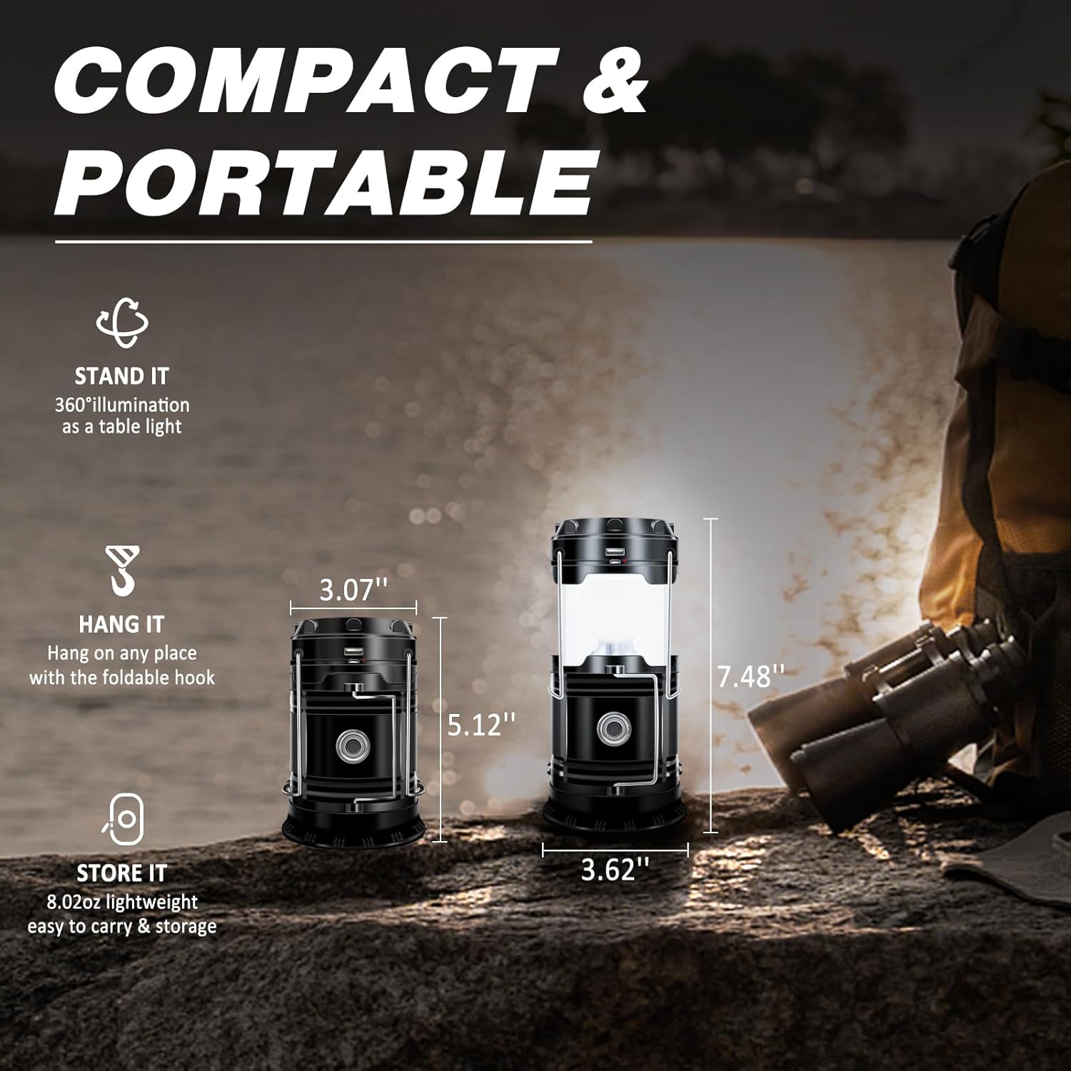 DIBMS 4-Pack Solar Camping Lantern, Collapsible LED Solar USB Rechargeable Lantern Flashlight Emergency Hanging Lights for Camping Hurricanes Power Outages Indoor Outdoor - Image 6