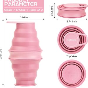 Nefeeko Collapsible Water Bottle,17oz(500ml) Reuseable BPA Free Silicone Foldable Water Bottles for Travel Gym Camping Hiking, Portable Leak Proof Sports Water Bottle with Carabiner