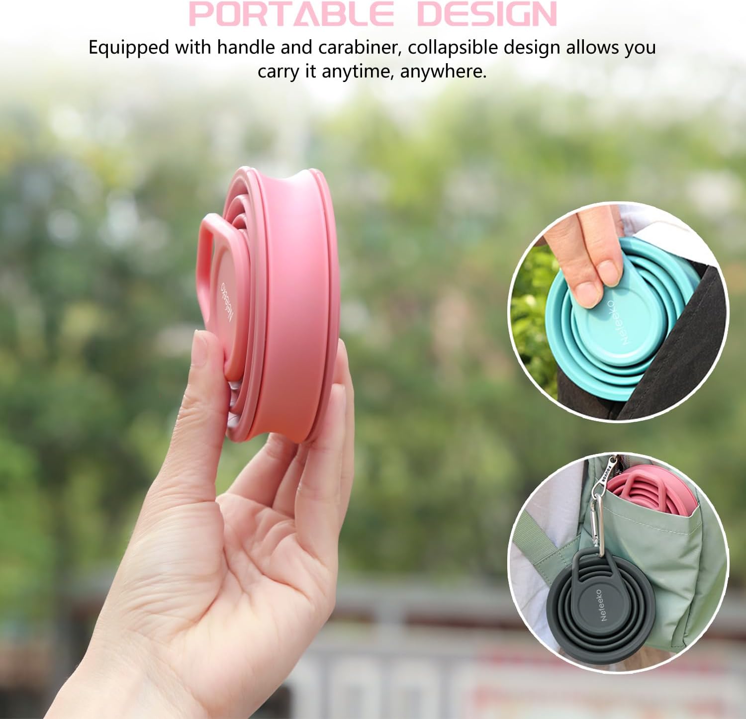 Nefeeko Collapsible Water Bottle,17oz(500ml) Reuseable BPA Free Silicone Foldable Water Bottles for Travel Gym Camping Hiking, Portable Leak Proof Sports Water Bottle with Carabiner - Image 4