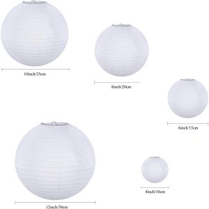 Supla 20 Pack Chinese White Paper Lantern Hanging Paper Lanterns White Round Paper Lanterns 4” 6” 8” 10” 12” White Hanging Lanterns Wedding Party Decorations
