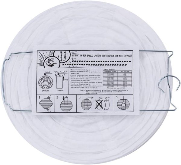 Supla 20 Pack Chinese White Paper Lantern Hanging Paper Lanterns White Round Paper Lanterns 4” 6” 8” 10” 12” White Hanging Lanterns Wedding Party Decorations - Image 3