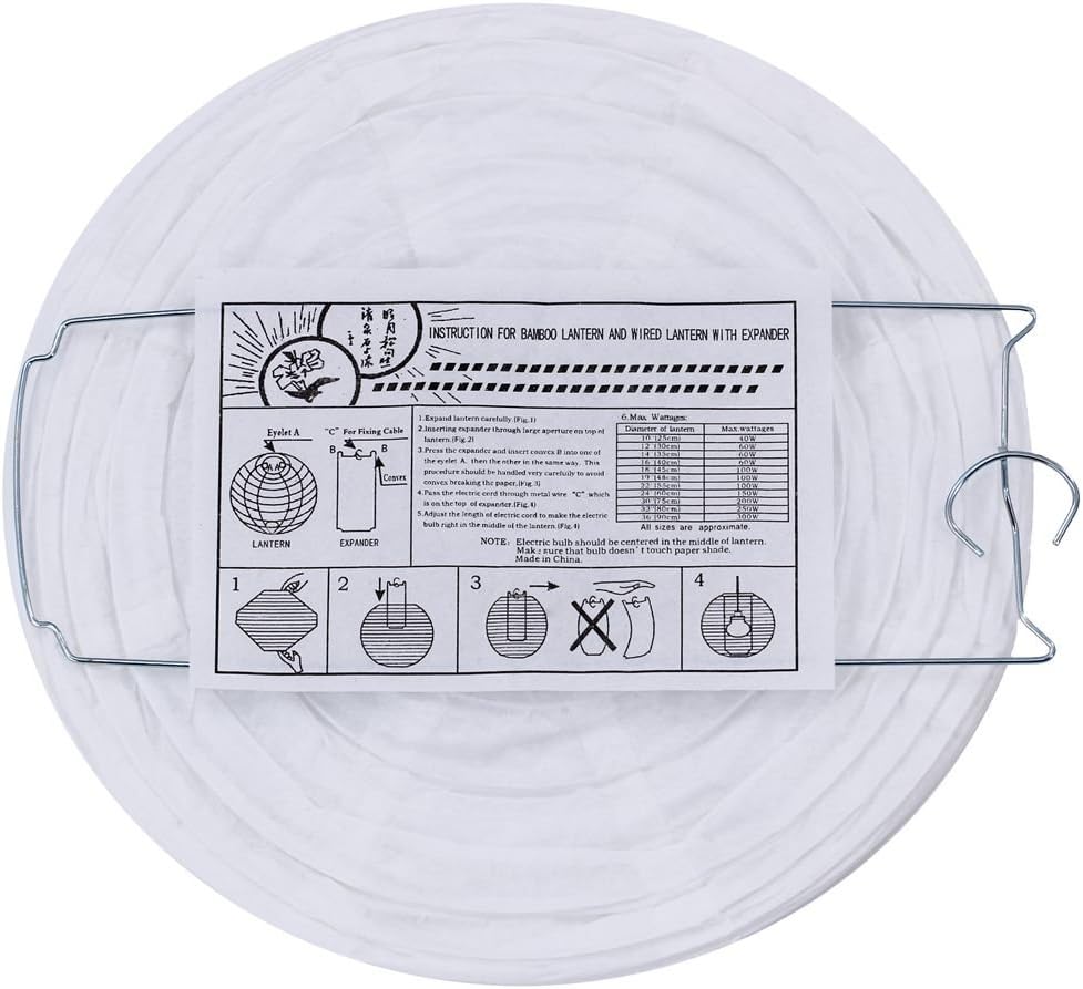 Supla 20 Pack Chinese White Paper Lantern Hanging Paper Lanterns White Round Paper Lanterns 4” 6” 8” 10” 12” White Hanging Lanterns Wedding Party Decorations - Image 3